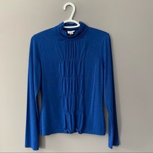 Worthington Stretch Small Dark Blue Pleated Long Sleeve Tee